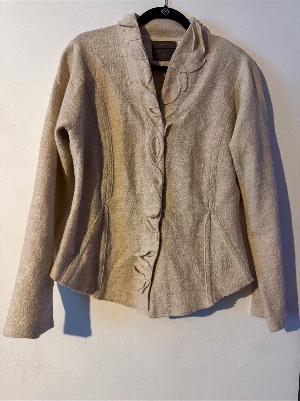 Ruffled Collar Light Beige Wool-Blend Jacket